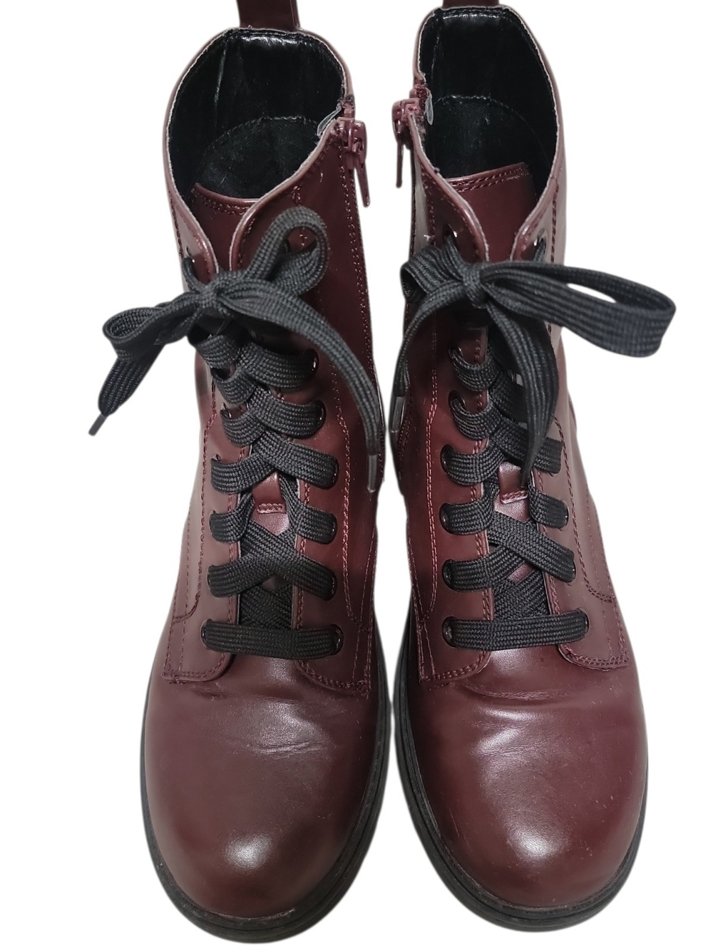 SO Women's Burgundy Lace-Up Combat Boots with Side Zipper